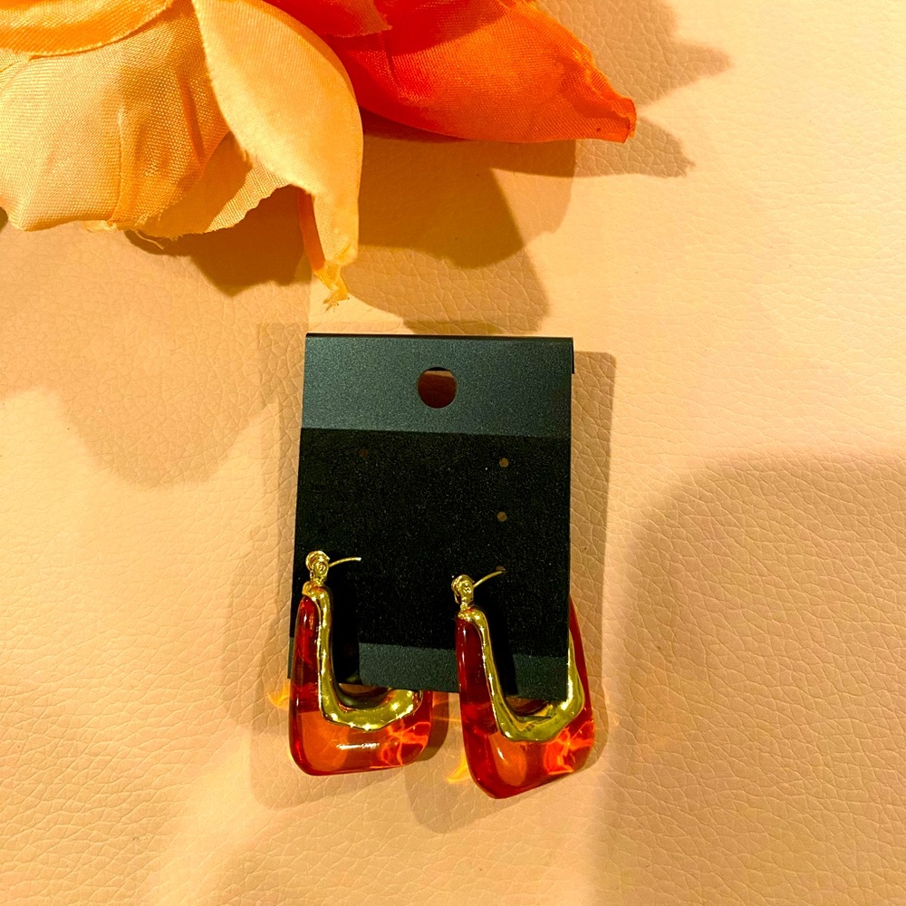 Red and Gold Hoop Earrings